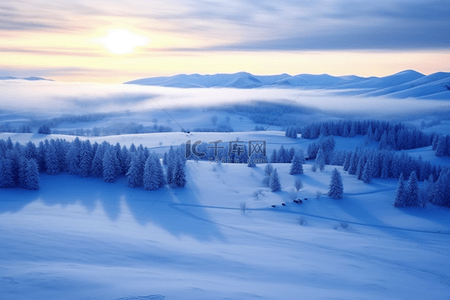 日出雪山背景图片_冬天雪景日出唯美背景摄影图