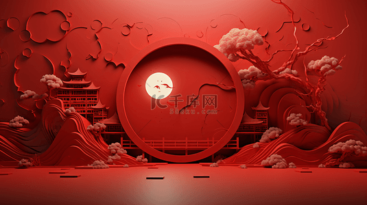 红立体背景图片_中国红春节主题展示场景