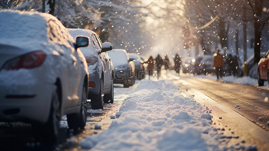 汽车背景背景图片_被雪覆盖的街道汽车15背景图片