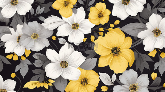 灰色春天背景图片_花朵图案黄色和灰色6素材