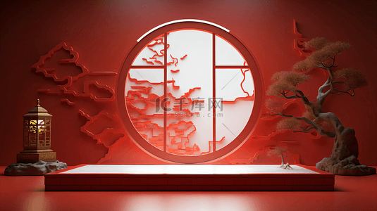 红立体背景图片_中国红春节主题背景