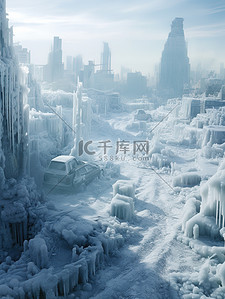 城市大雪背景图片_寒潮极寒冰封的城市5背景