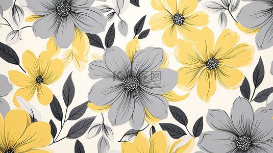 灰色春天背景图片_花朵图案黄色和灰色10背景