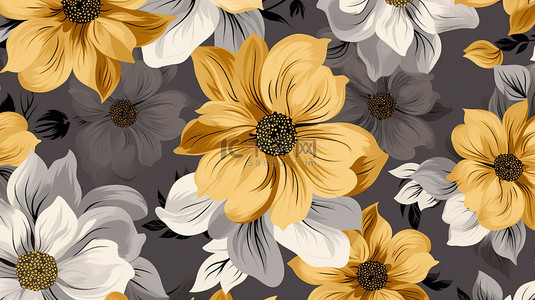 灰色春天背景图片_花朵图案黄色和灰色1背景图