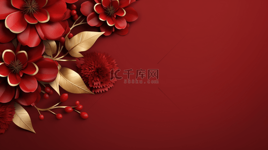 新年背景图片_中国红吉祥富贵花朵装饰背景11