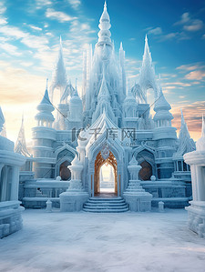 寒冷背景背景图片_雄伟的冰雕雪城堡19背景素材