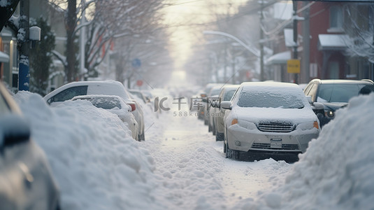 雪背景图片_被雪覆盖的街道汽车10背景素材