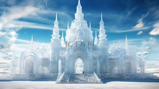 冬天背景图片_雄伟的冰雕雪城堡10背景素材