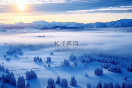 冬天日出雪景唯美摄影图背景