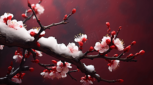 盛开的红腊梅花朵植物摄影图冬天冬日
