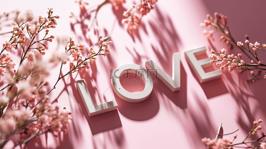 清新粉色色情人节花朵和LOVE背景图片