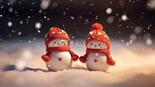 冬天可爱背景图片_雪地上可爱的雪人设计