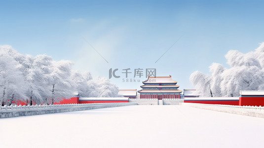 大雪背景图片_中国古建筑的雪景白雪设计