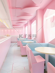 粉色的咖啡馆室内建筑素材