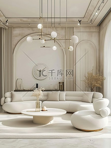 奶白色的客厅家居装饰背景图片