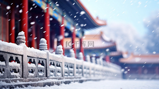 大雪背景图片_中国古建筑的雪景白雪设计