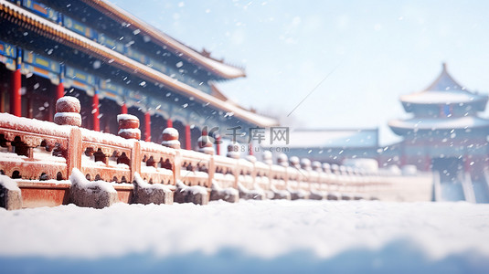 中国古建筑的雪景白雪设计