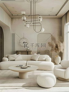 奶白色的客厅家居装饰设计