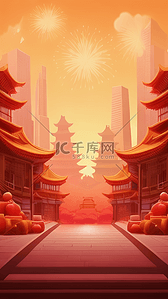 中式背景背景图片_中国风年货节立体中式门楼建筑背景素材