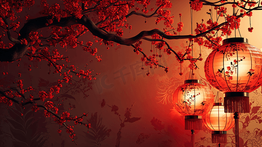 红灯笼摄影照片_中国红春节红灯笼主题背景