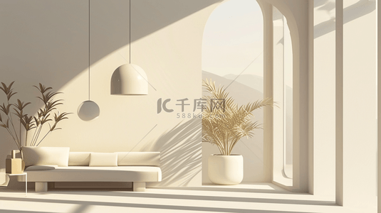 温馨背景图片_3D现代感白色室内设计抽象艺术背景图14