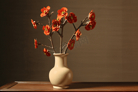 花朵 复古 花瓶 中国风 鲜花 插画 鲜艳 AI作品 AIGC AI绘画 AI高清图片