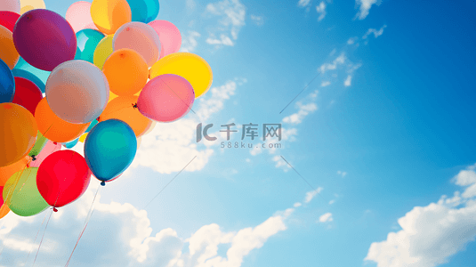 气球2背景图片_蓝天白云下的彩色气球2