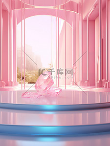 浅粉色水晶室内场景背景图