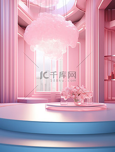 电商产品场景图背景图片_浅粉色水晶室内场景背景图