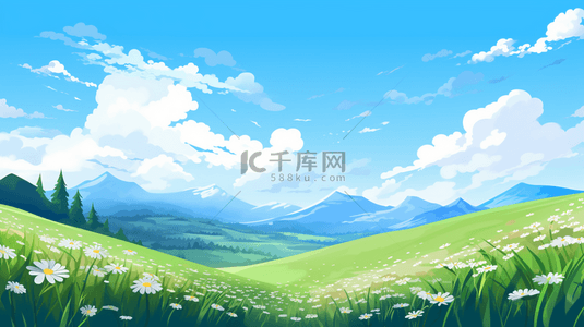 清新春天绿色广阔的田野场景背景图片