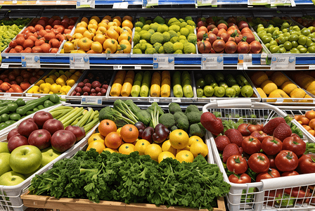 超市果蔬区蔬菜水果摆放图摄影图