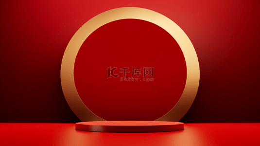年货节背景图片_中国红简约圆环装饰背景11