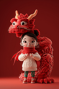 中国龙卡通图片背景图片_龙年新年3d立体卡通毛毡插画图片