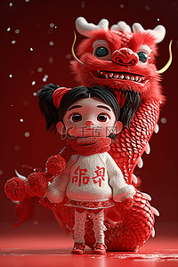 中国元素背景图片_新年龙年3d卡通立体毛毡插画设计