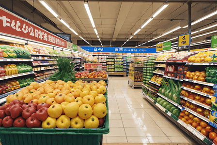 买水果摄影照片_超市货架上的水果蔬菜摄影图8