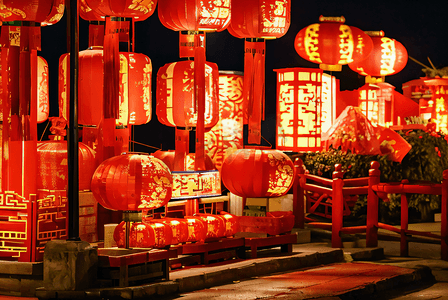 红色中国风新年摄影照片_喜庆传统中国风红色灯笼摄影图8