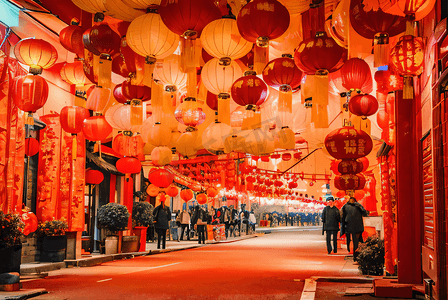 春节街景摄影照片_春节街道上挂着红灯笼摄影照片6