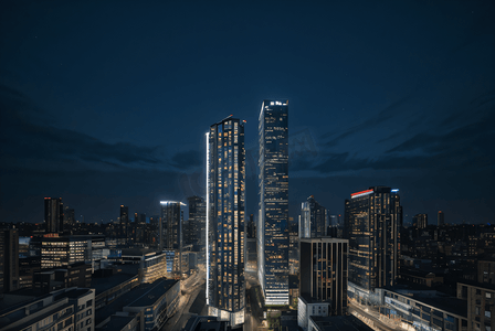 夜晚城市高楼建筑摄影图3