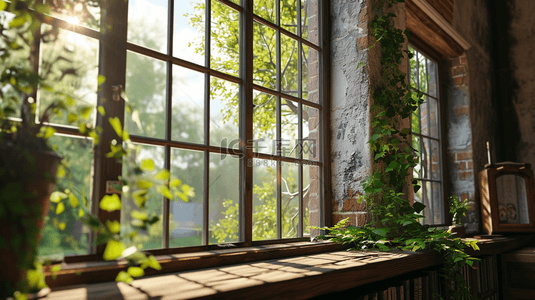 绿色花卉破旧窗台简约背景图4