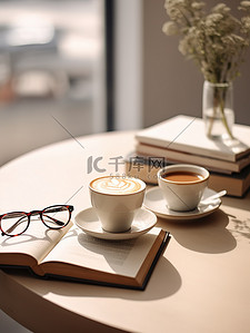 咖啡暖阳书本休闲生活素材