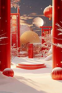 手绘建筑背景图片_新年红色手绘立体背景