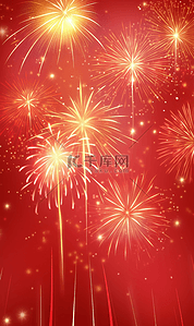 新年烟火背景图片_新年春节烟花绽放绚烂多彩红色背景素材