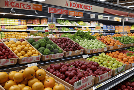 超市果蔬区放着的新鲜水果蔬菜摄像图5照片