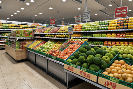 水果货架摄影照片_超市果蔬区蔬菜水果摆放图9高清图片