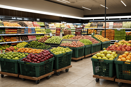 买水果摄影照片_超市里的水果蔬菜摄影图2
