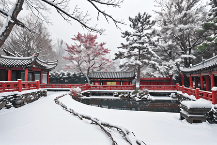 冬天中式庭院积雪摄影摄影图5