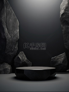 黑色背景背景图片_黑色几何岩石产品背景