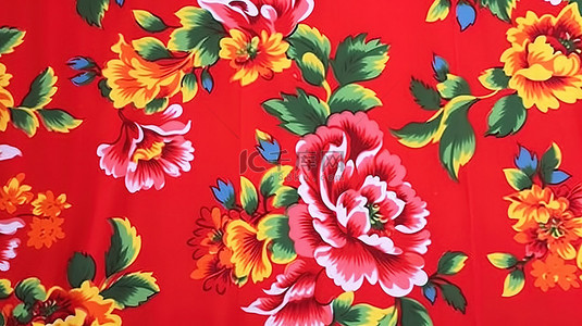 东北花棉袄红色印花面料设计
