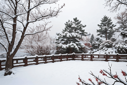 寒冷冬季庭院里的积雪摄影照片10