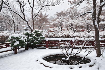 冬天庭院积雪摄影配图0